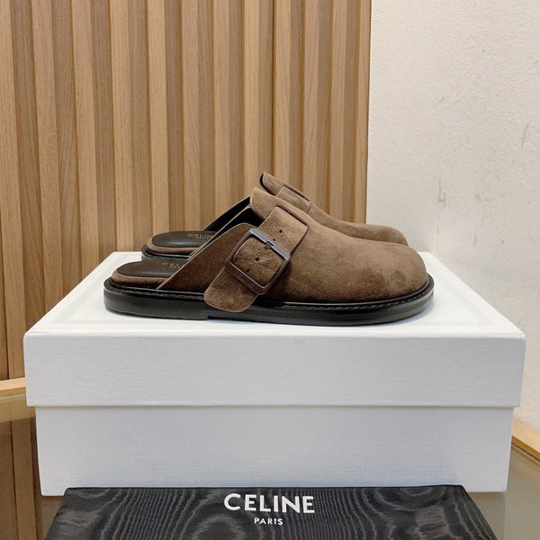Slippers Buckle Detail Suede Caramel Brown