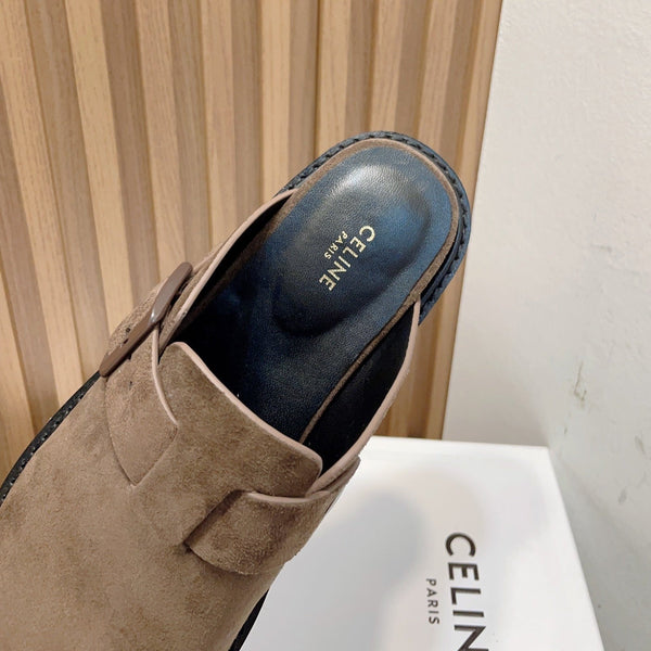 Slippers Buckle Detail Suede Caramel Brown