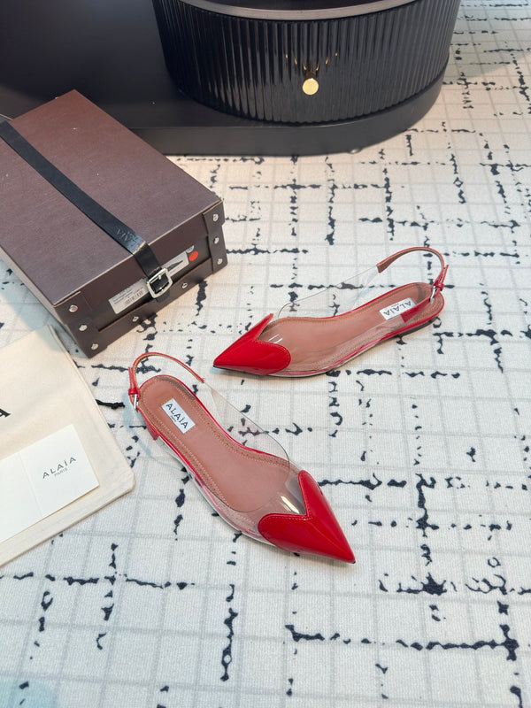 Alaia Heart Flat Slingbacks Red Sheepskin 800942