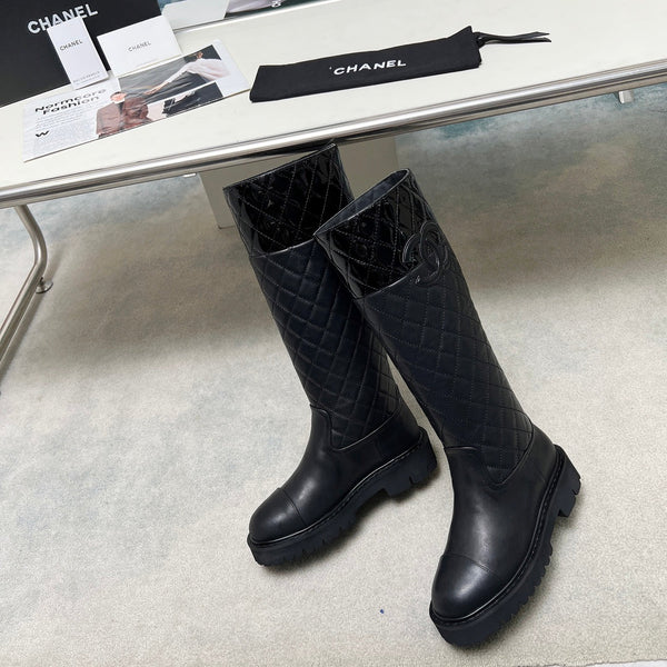 CC Classic Knee High Boots Quited Black Sheepskin 529336