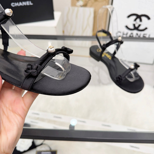 CC 2026 Pearl Sandal Black Satin Leather 692022