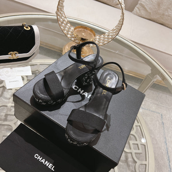 CC 25C 10CM Mid Heed Sandals Black Fabric 213324