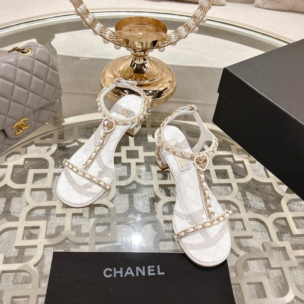 CC 26s Chain T-Strap Charm Sandals 5cm White Lambskin 736115