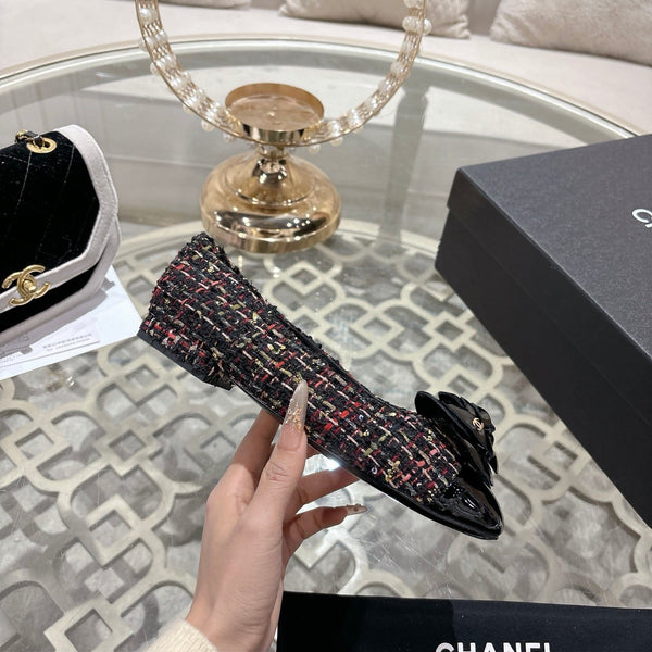 CC 26s Camellia Ballet Flat Black Colorful Leather Tweed 736498