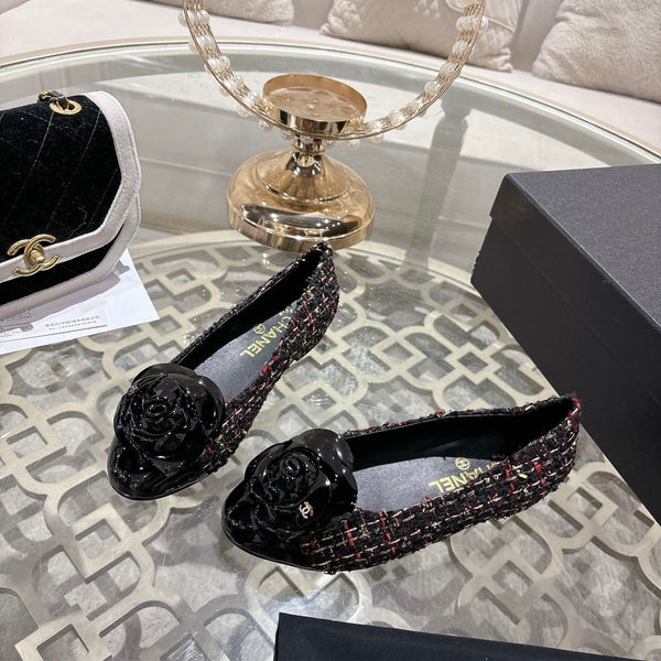 CC 26s Camellia Ballet Flat Black Colorful Leather Tweed 736498