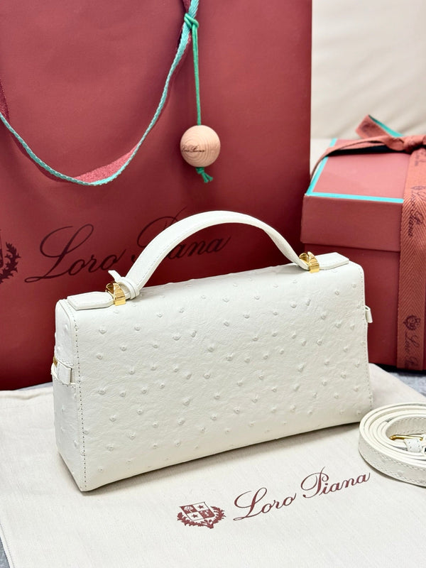 LP Extra Pouch L23 Off-White Ostrich Pattern Leather