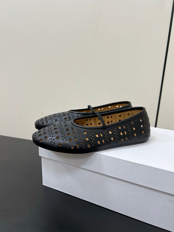 The Row Garden Mary Janes Flats Black Calfskin 340034