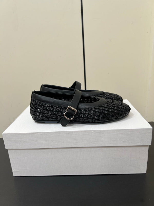 The Row 25ss Mary Jane Flat Black Mesh Cowhide 340043
