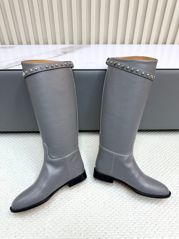 HM 25ss Kelly Buckle Riding Boots Gray Cowhide 576120