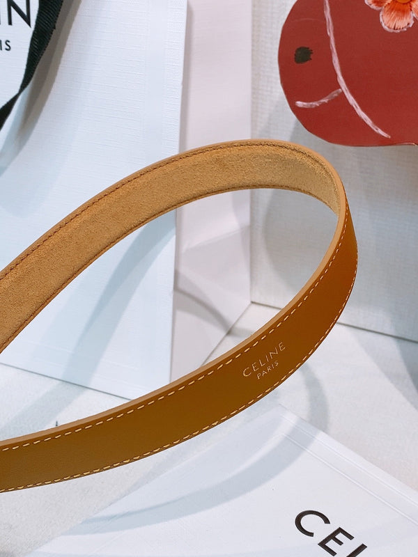 Celine Triomphe Oval Belt 2.5cm Tan Brown Suede 203767