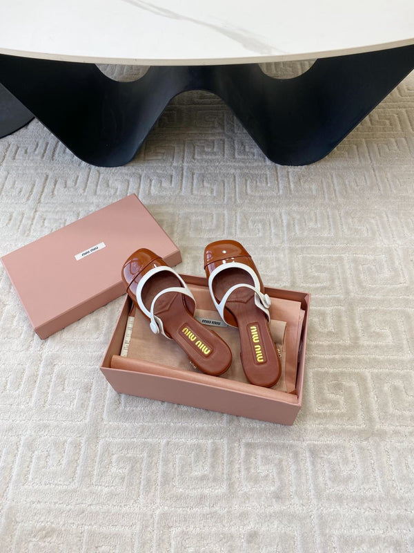 Miu Mary Jane Mule Pumps In Red Brown Glossy Sheepskin