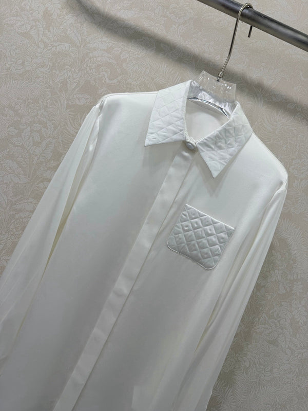 CC Collar Diamond Pattern Shirt White Silk 353059