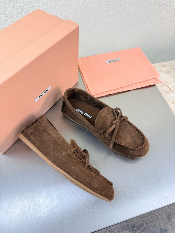Miu Logo Loafer Coffee Suede 693519
