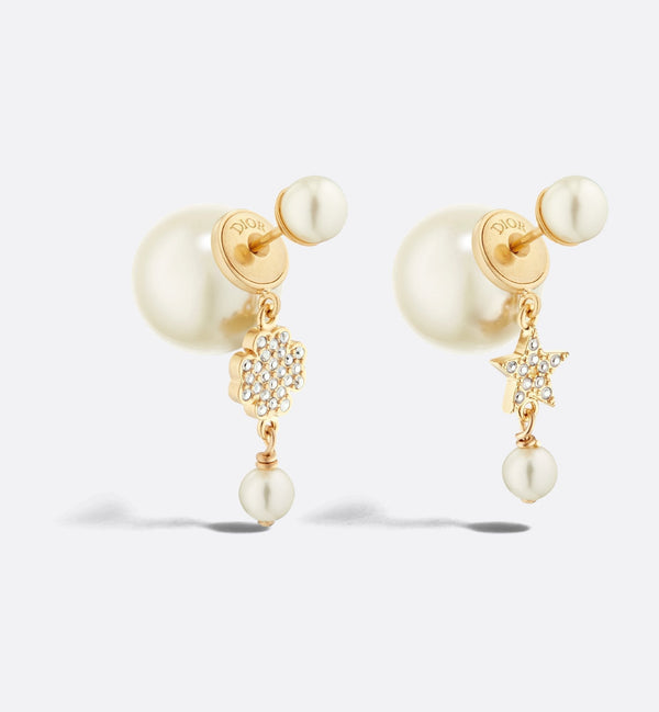 CD 26S Pearl Star & Flower Drop Earrings In Gold Tone Metal With Crystal 631008