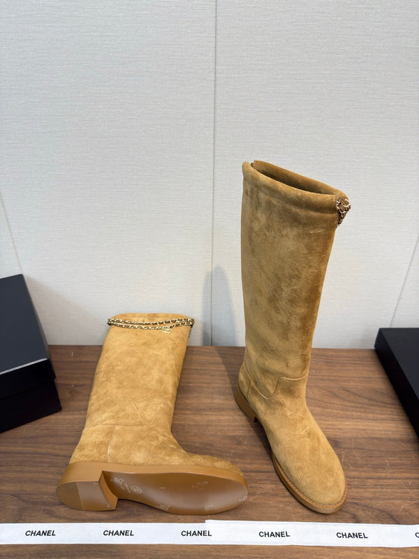 Chanel 25 Long Boot camel Suede 465616