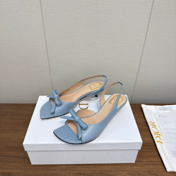 CD 26s Bow Heeled Slingback 1.5cm Blue Lambskin 922493