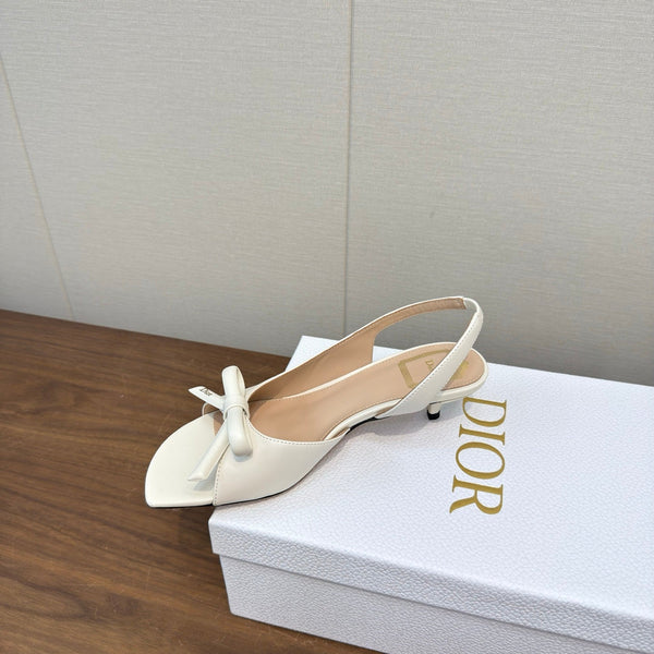 CD 26s Bow Heeled Slingback 1.5cm White Lambskin 922493