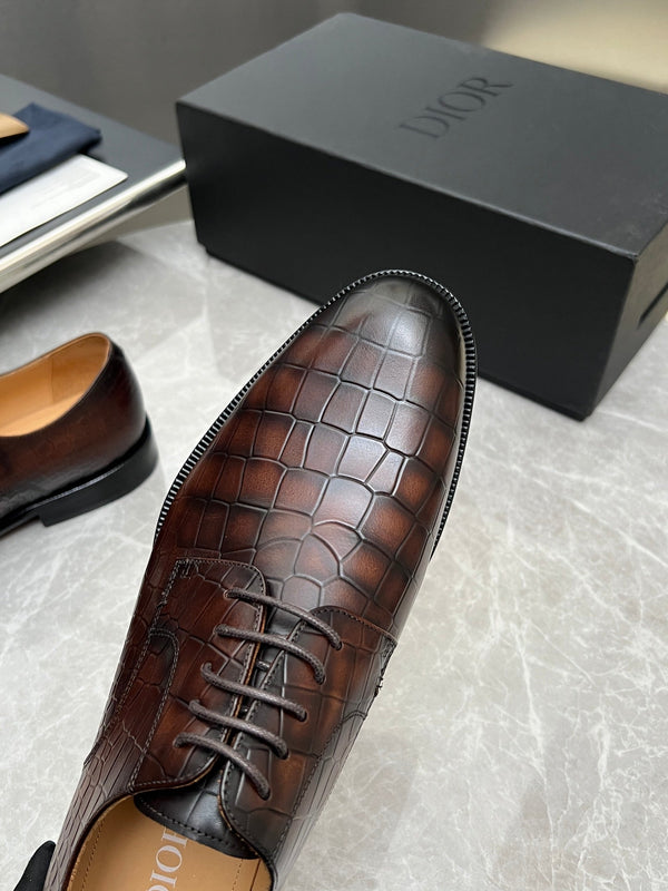 CD Timeless Derby Men’s Loafer Brown Crocodile-Embossed Pattern