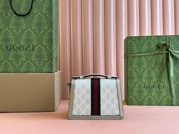 Gucci Ophidia 17.5cm Bag Beige White Canvas Leather 248488