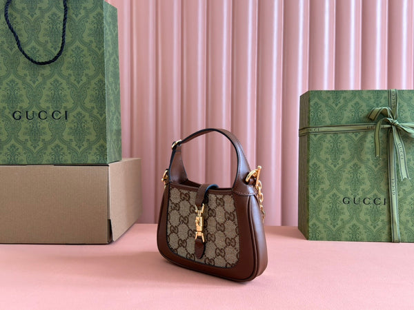 Gucci Jacket Bag Brown mix Ebony Rhinestones Leather Canvas 248592