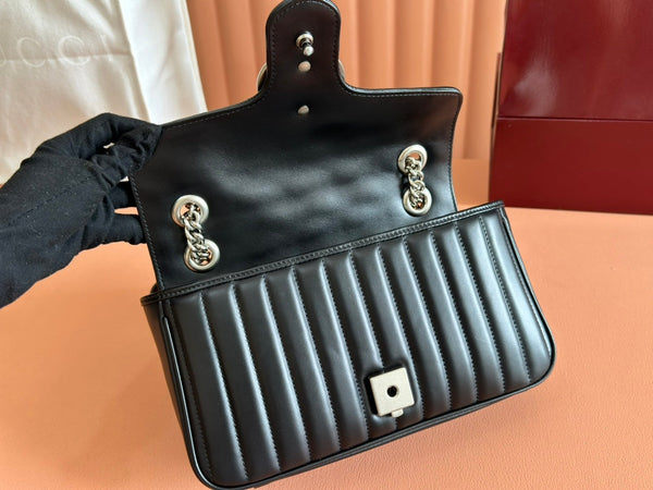 Gucci GG Marmont 26 Bag with Silver Hardware Black Calfskin 248245
