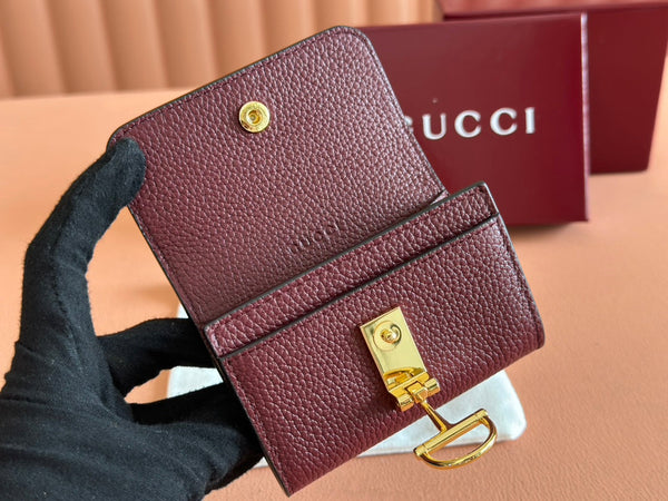GG Softbit Card Case 10.5 In Rosso Ancora Red Grainy Calfskin Gold Hardware