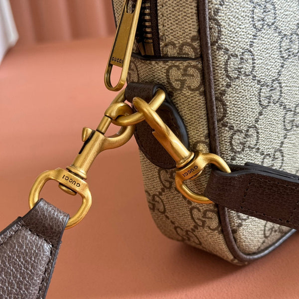 GG 26s Ophidia Crossbody Bag 24 In Brown And Dark Beige Canvas