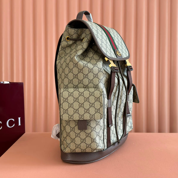 GG 26s Ophidia Large Backpack 46 In Beige And Brown Canvas