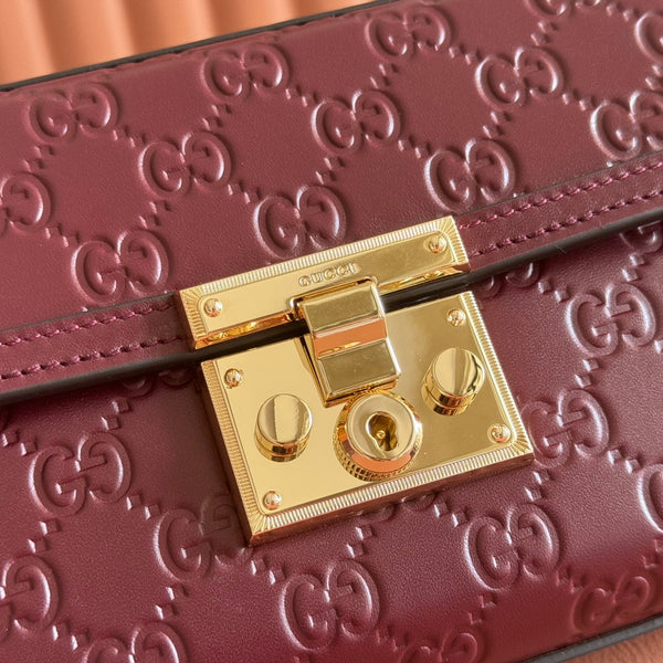GG Padlock Handbag 20cm Burgundy GG Pattern Leather