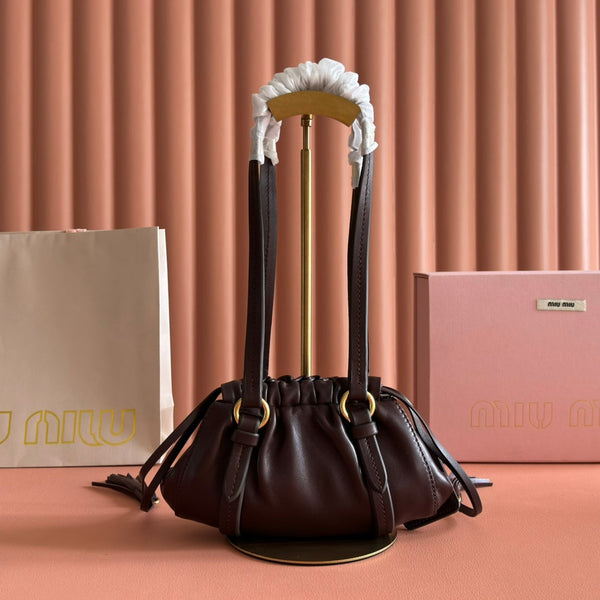 Miu Joie Shoulder Mini Bag Coffee Nappa Leather