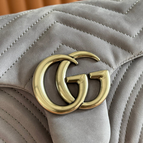 GG Marmont Shoulder Bag Dusty Blue Suede 272093