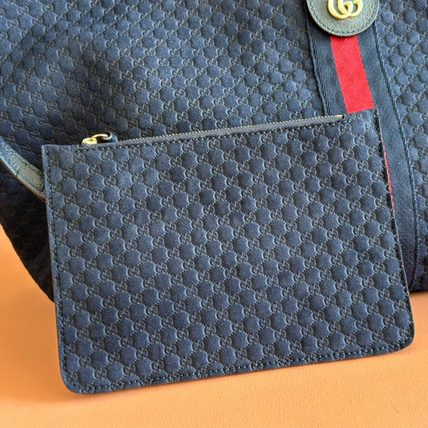 GG 2025 Giglio Large Tote Bag 60cm Dark Blue Red Suede Canvas 273276