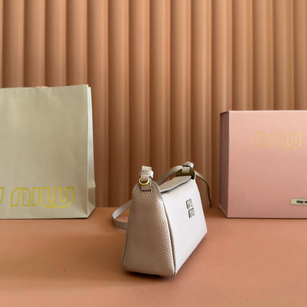 Miu Japan Pop-up Crossbody Bag 18cm Sand Cowhide