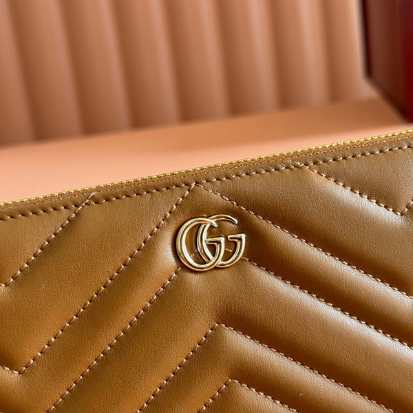 GG Marmont Zip-Around Wallet Brown Matelassé Leather