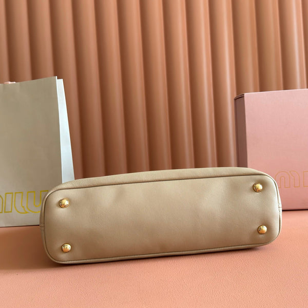 Miu Aventure Shoulder Bag 30cm Beige Nappa Leather