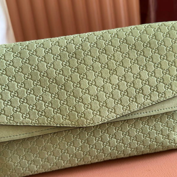 GG Medium Shoulder Bag With Chain Light Olive Green GG Suede