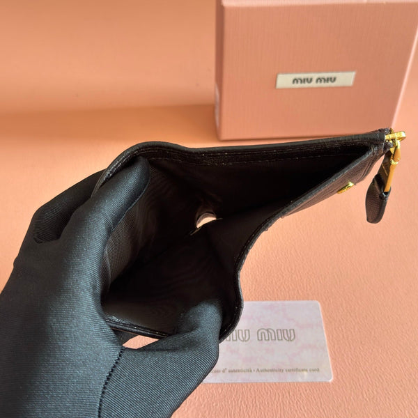 Miu 5MV017 Small Wallet Black Shiny Cowhide 280825