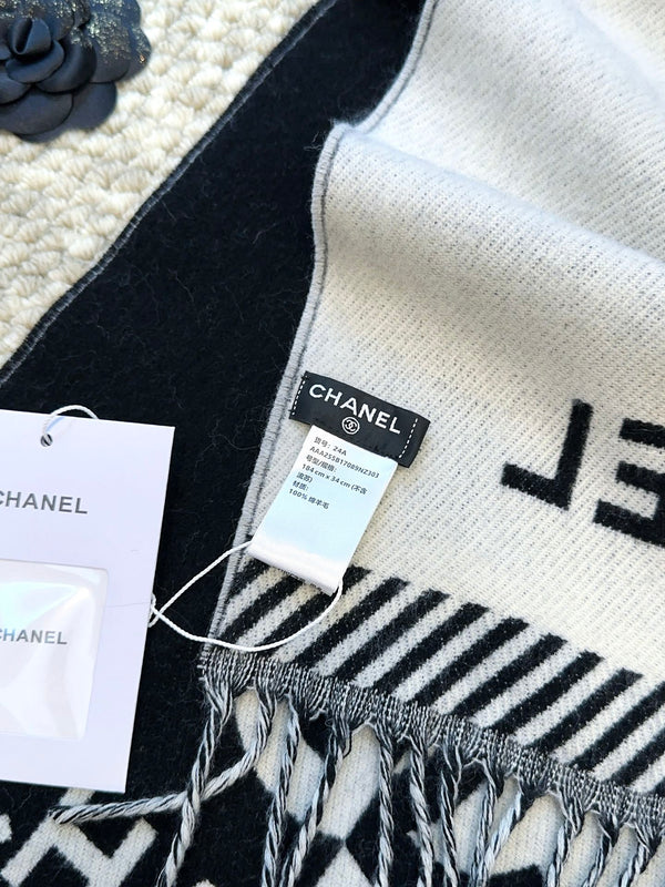 CC Scarf 184 Cm In Black Mix White Merino Wool 393120