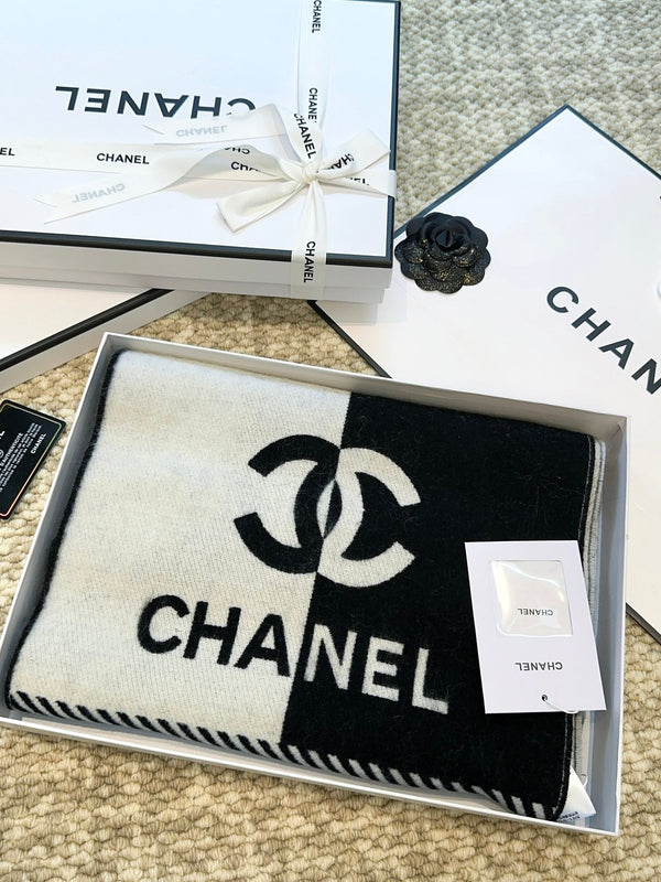 CC Scarf 184 Cm In Black Mix White Merino Wool 393120