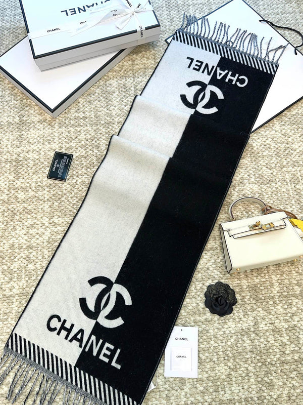 CC Scarf 184 Cm In Black Mix White Merino Wool 393120