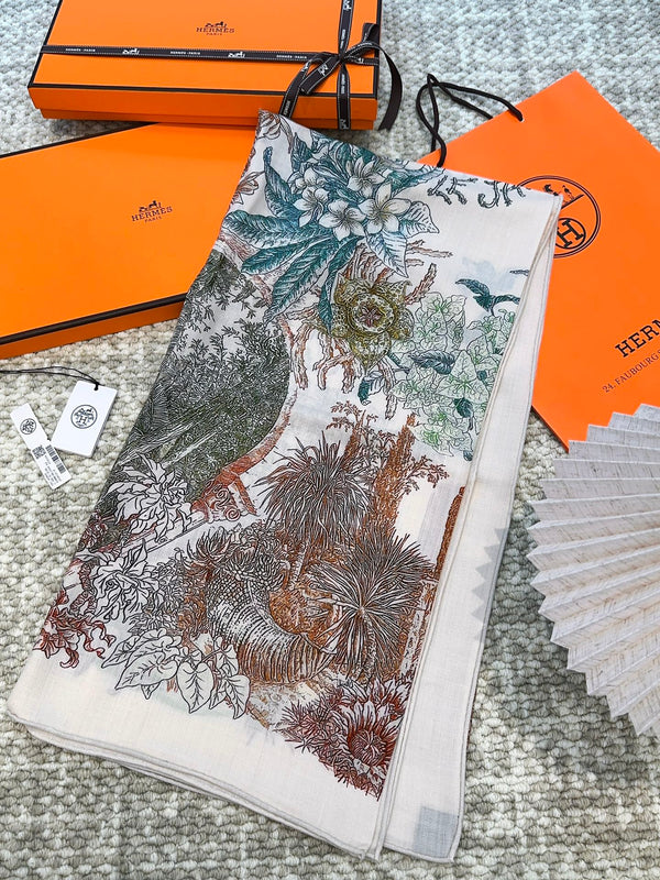 Scarf 140 CM Brown Colorful Cashmere And Silk 394551