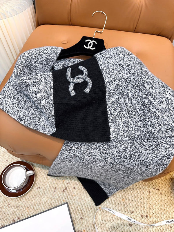 CC 25 Classic Scarf 175cm Light Gray Black Wool 971058