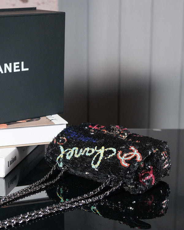 24S Flap Bag 20cm Multicolor Sequin Calfskin