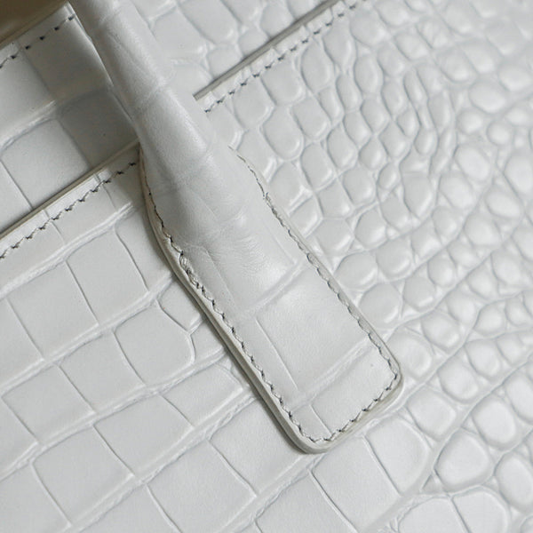 Chanel 25 Crocodile-embossed 40cm Bag White Cowhide 322960