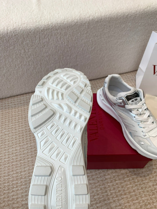 Valentino Sneaker 50mm In White Mix Grey Blue Mesh Fabric And Cowhide 814274