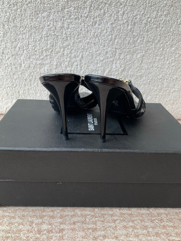 SL Babylone Sandal Heeled 10cm Black Patent Calfskin
