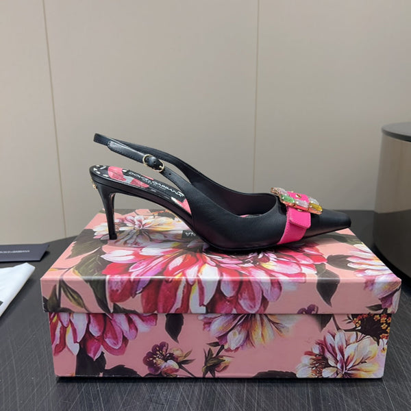 DC 25 Square Diamond Buckle Slingback 35mm Black Cowhide And Sheepskin 381621