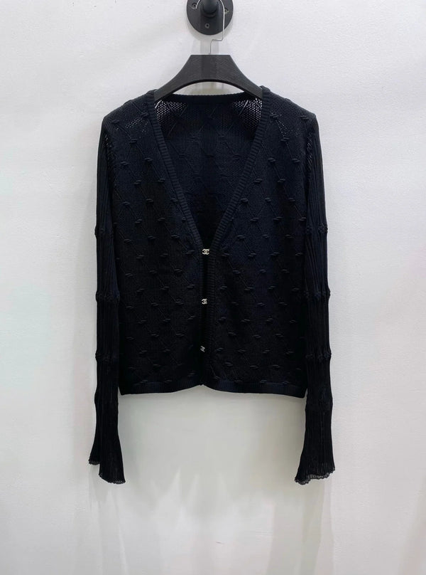 CC 26s V-Neck Textured Knit Cardigan Cotton Viscose 423131