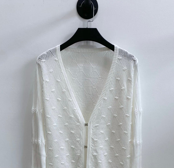 CC 26s V-Neck Textured Knit Cardigan Cotton Viscose 423131