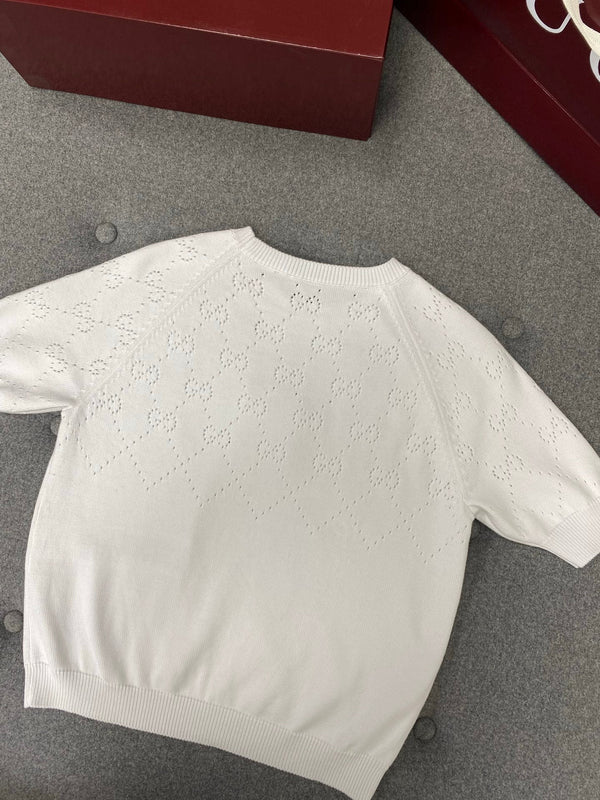 Gucci Round Neck Short Sleeves Top White Cotton